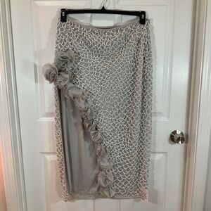 ASOS Gray Embellished Midi Skirt beaded pearl sequins beads plus